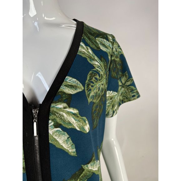 Love Scarlett Zip Front Leaf Pattern Top Size Large Blue, Green Polyester Blend - Picture 5 of 16